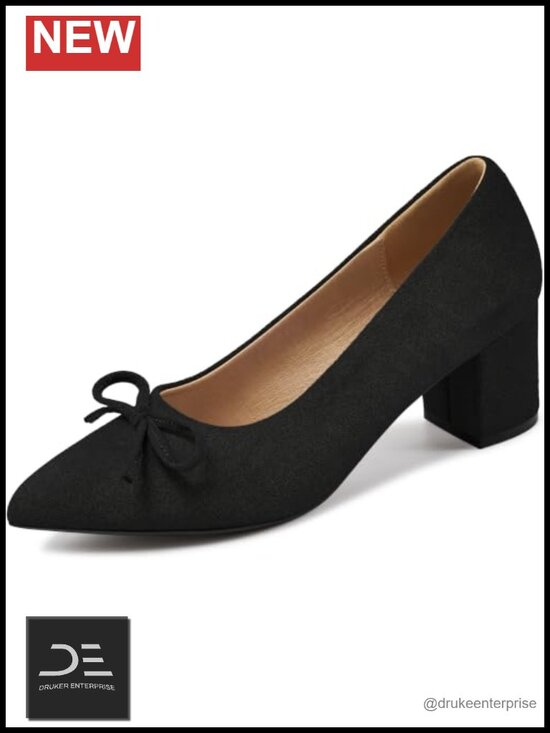 Shoes - Chunky Block Pumps with Cushioned Insole & Non-Slip Heel for Office Wear